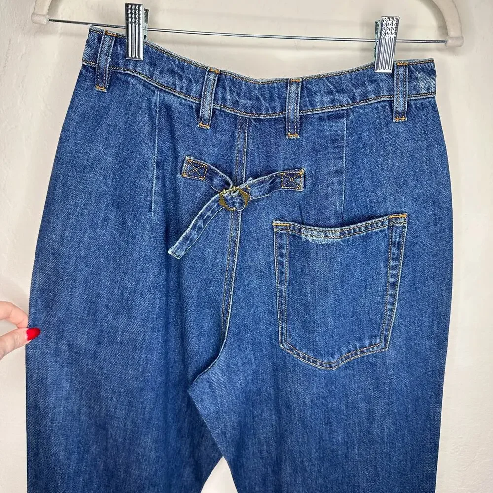 Free People Sandrine Rose R1016 Pleated Ripped Dark Wash Straight Leg Jeans 26 - Picture 10 of 16